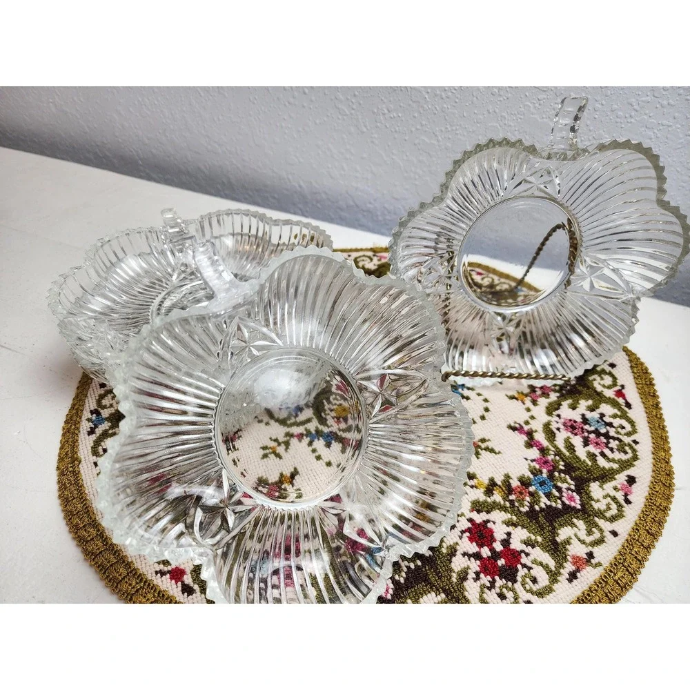 CLEARANCE 💲6️⃣ Vintage Set Petite Glass Shamrock‎ Clover Ribbed Appetizer Plate